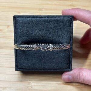 David Yurman 5mm Cable Buckle Bracelet with Pave Diamonds, Size M